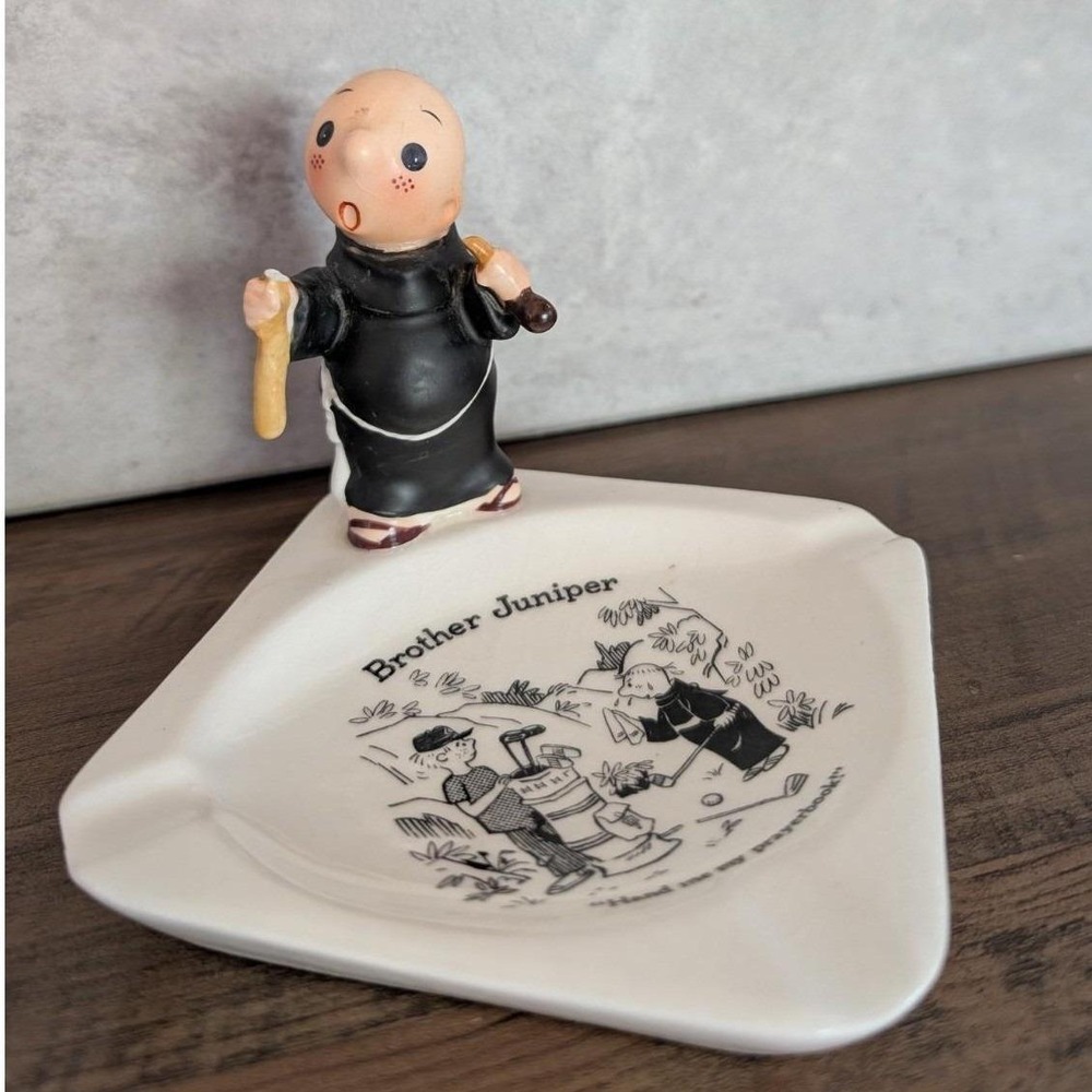 Vintage 1958 Brother Juniper Shafford Co Ceramic Golfing Monk Ashtray Japan 932A